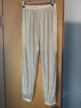Main Strip Sequin Jogger Pants - Champagne Blush